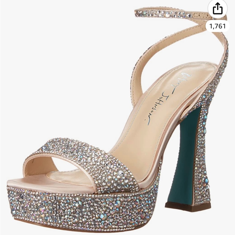 Betsey Johnson SB - Beth champagne platform heels crystal embellished size 6